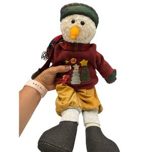 RUSS BERRIE GLISTEN SNOWMAN Christmas plush 5497‎ felt button Shelf Sitter